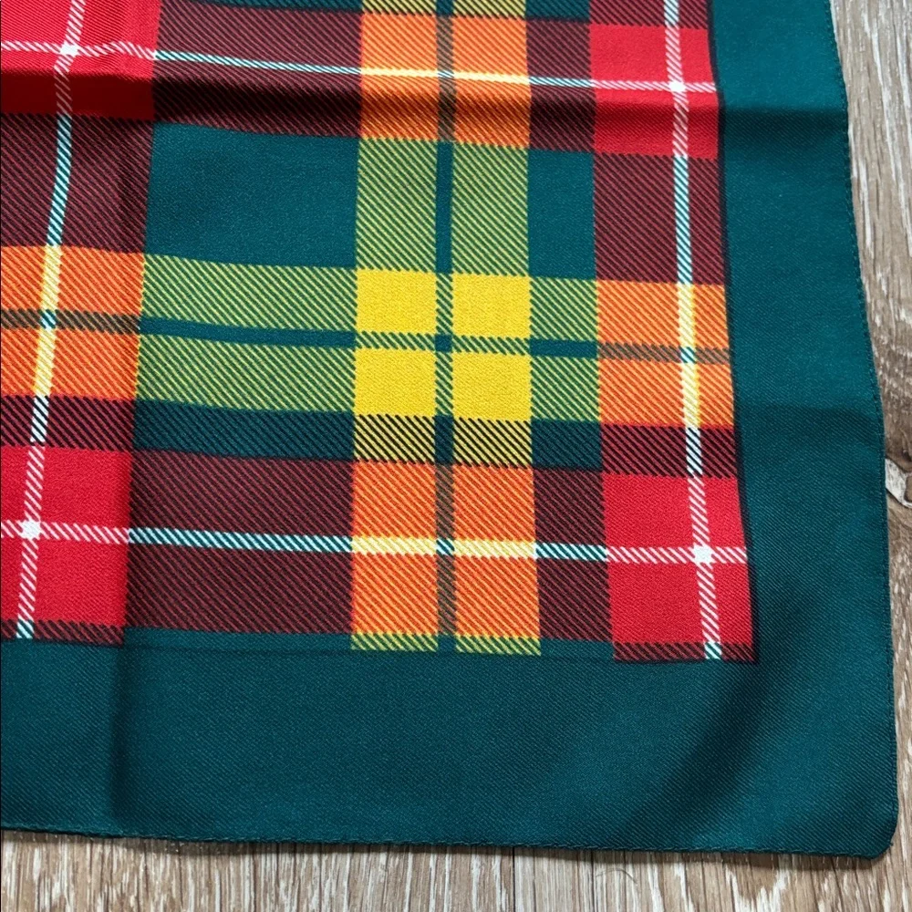 Vintage plaid tartan square scarf- red/yellow/green. 26” x 25”